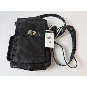 Wilson's Leather Crossbody Purse Wallet Travel Organizer Black Vintage #2